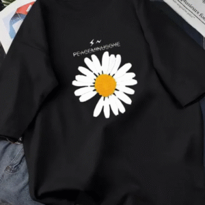 Flower Printed Black T-Shirt