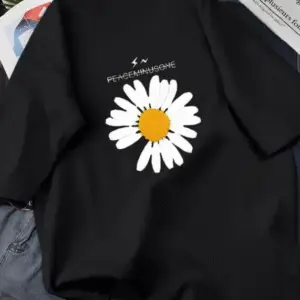 Flower Printed Black T-Shirt