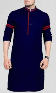 Navy Blue Kurta with Twin red Striped Sleeves.png