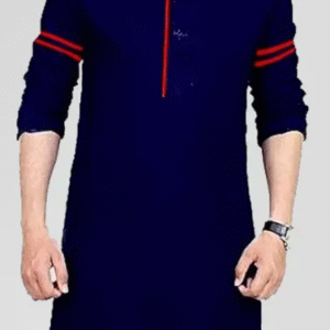 Navy Blue Kurta with Twin red Striped Sleeves.png