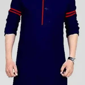 Navy Blue Kurta with Twin red Striped Sleeves.png