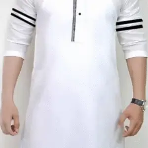 White Kurta with Twin Black Striped Sleeves